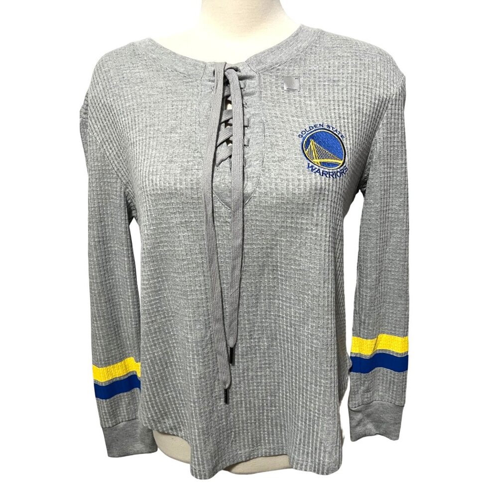Golden State Warriors Ribbed Shirt Sz Medium Womens Grey with Holographic Sticke